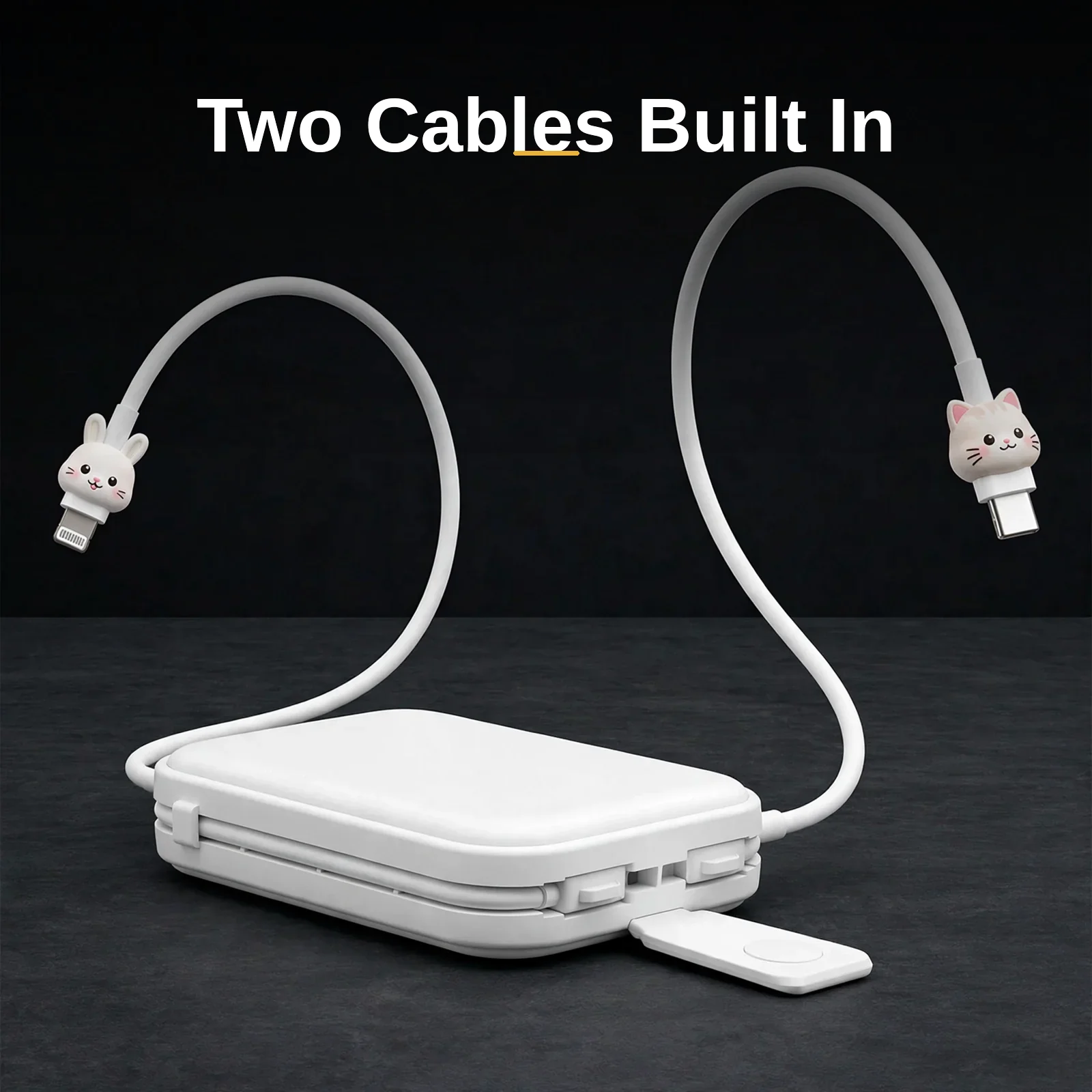 Joyroom JR-L008 dual built-in cables extended, with cat and bunny animal-face plugs