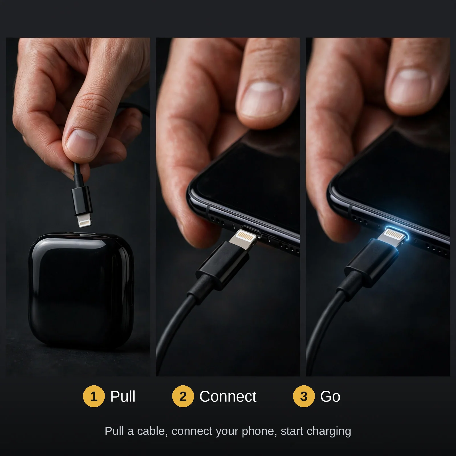 How to use the Joyroom JR-L009: pull the cable, connect the phone, start charging
