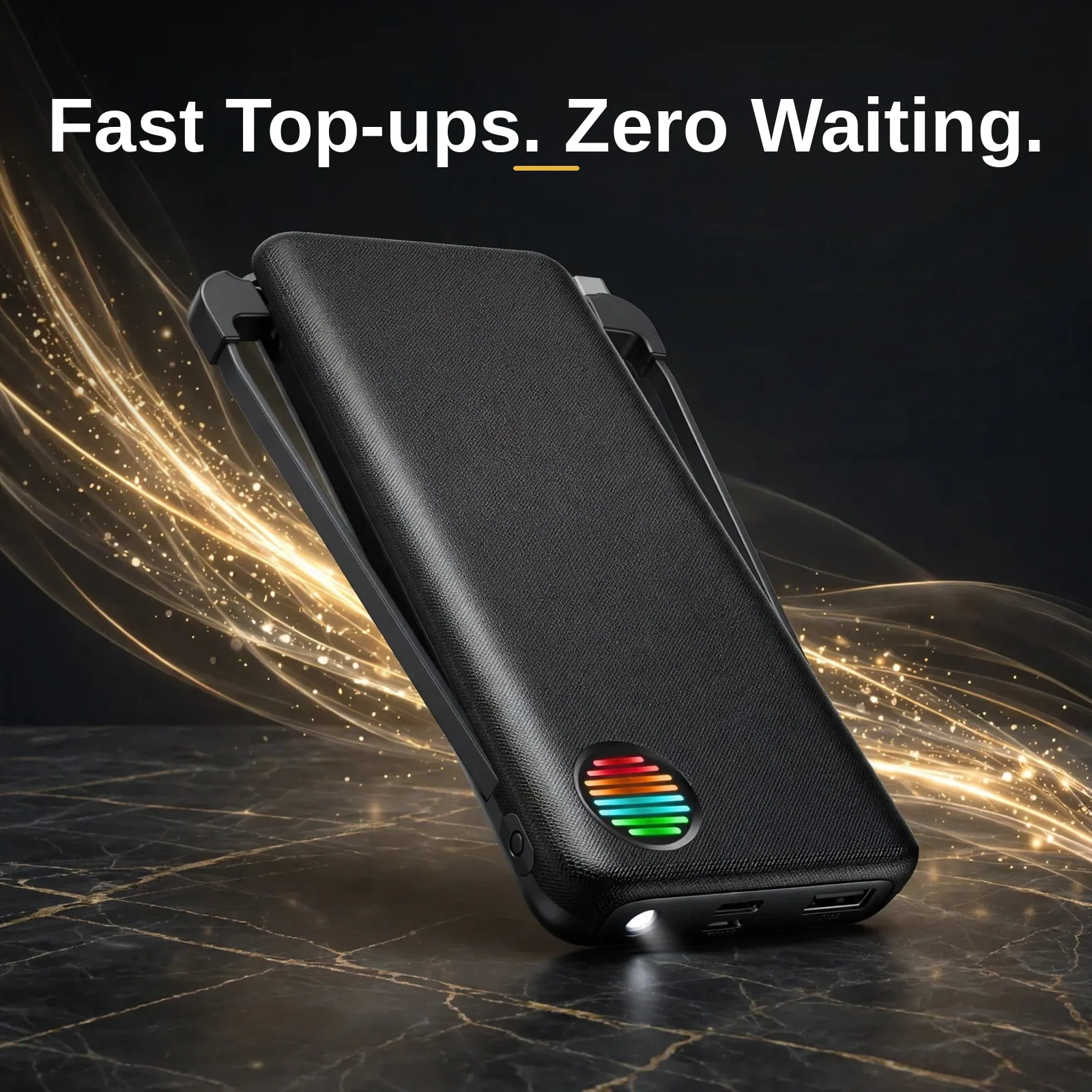 Joyroom JR-L014 power bank with golden speed streaks showing 22.5W fast charging