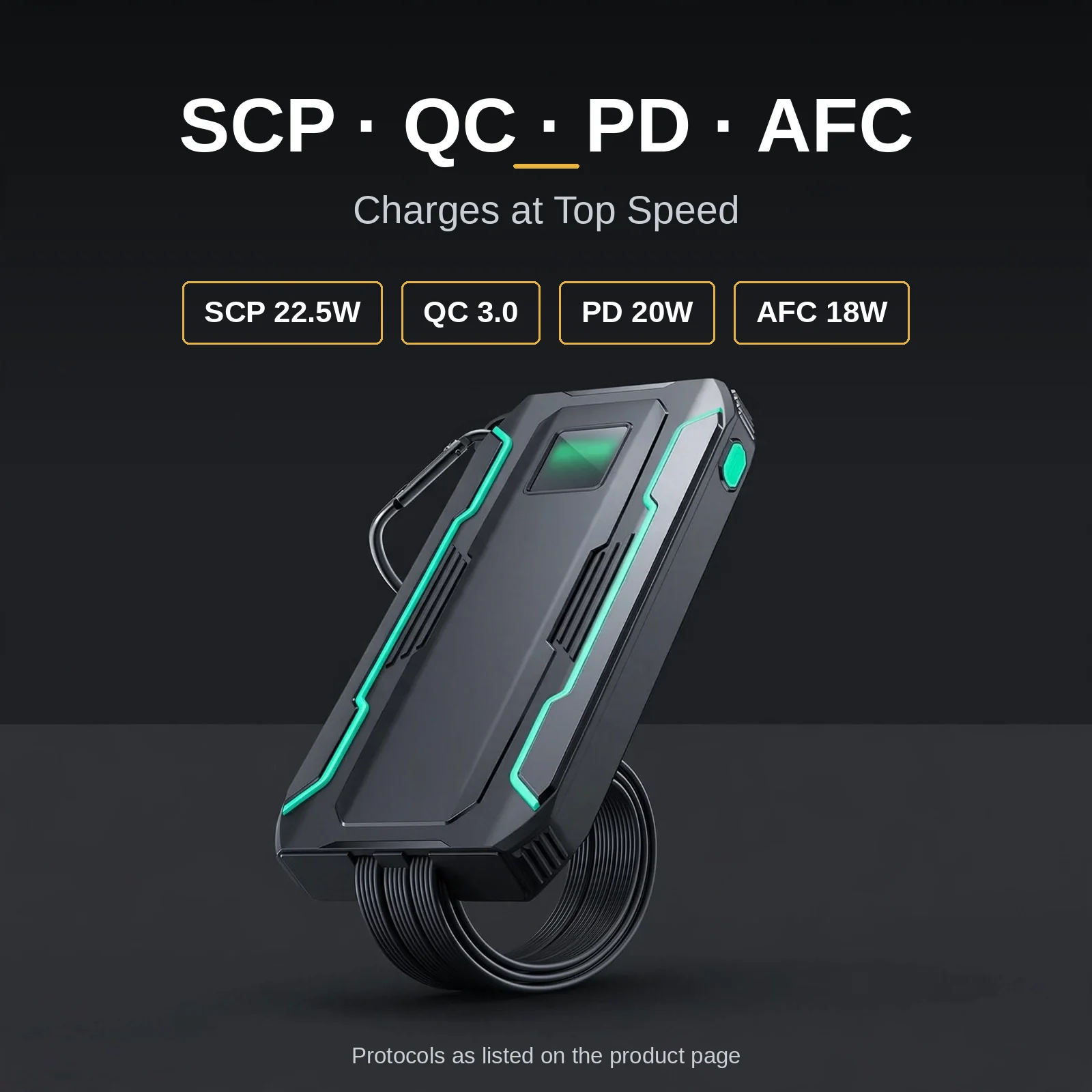 Joyroom JR-L017 charging protocol badges: SCP 22.5W, QC 3.0, PD 20W, AFC 18W