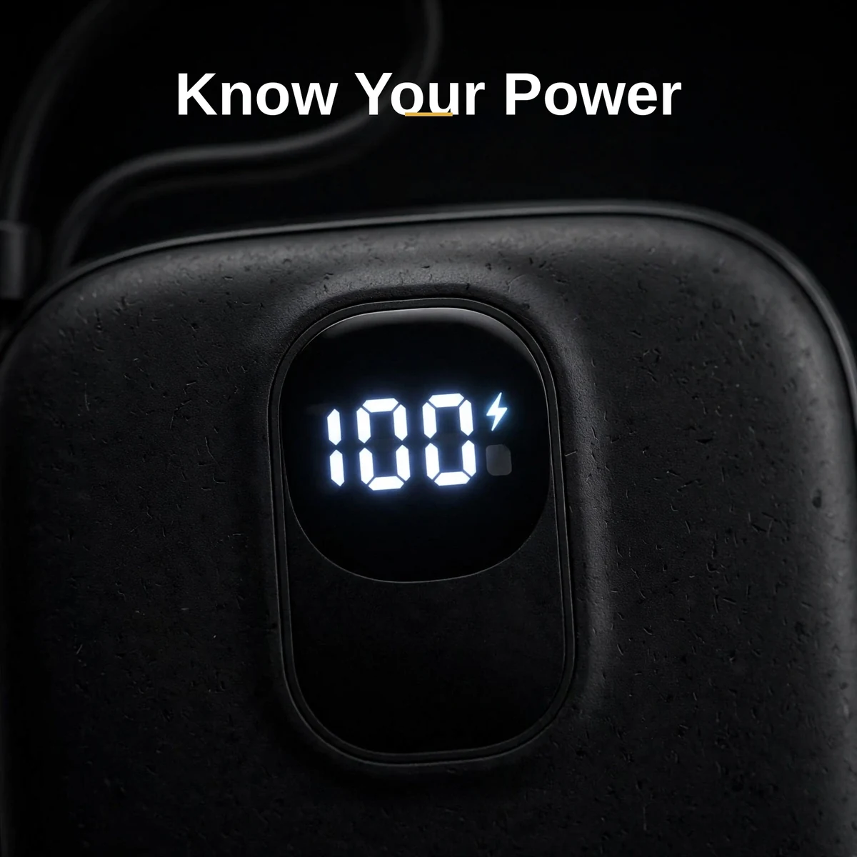 Close-up of the front face of the black Joyroom JR-PBF18 power bank