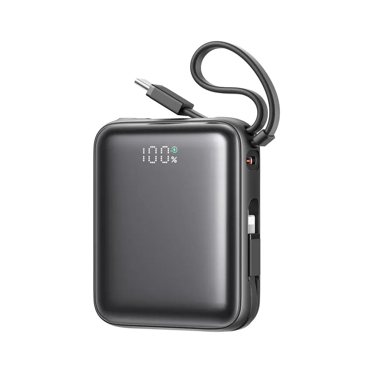 Joyroom JR-PBF27 mini power bank front view showing digital display and built-in cables