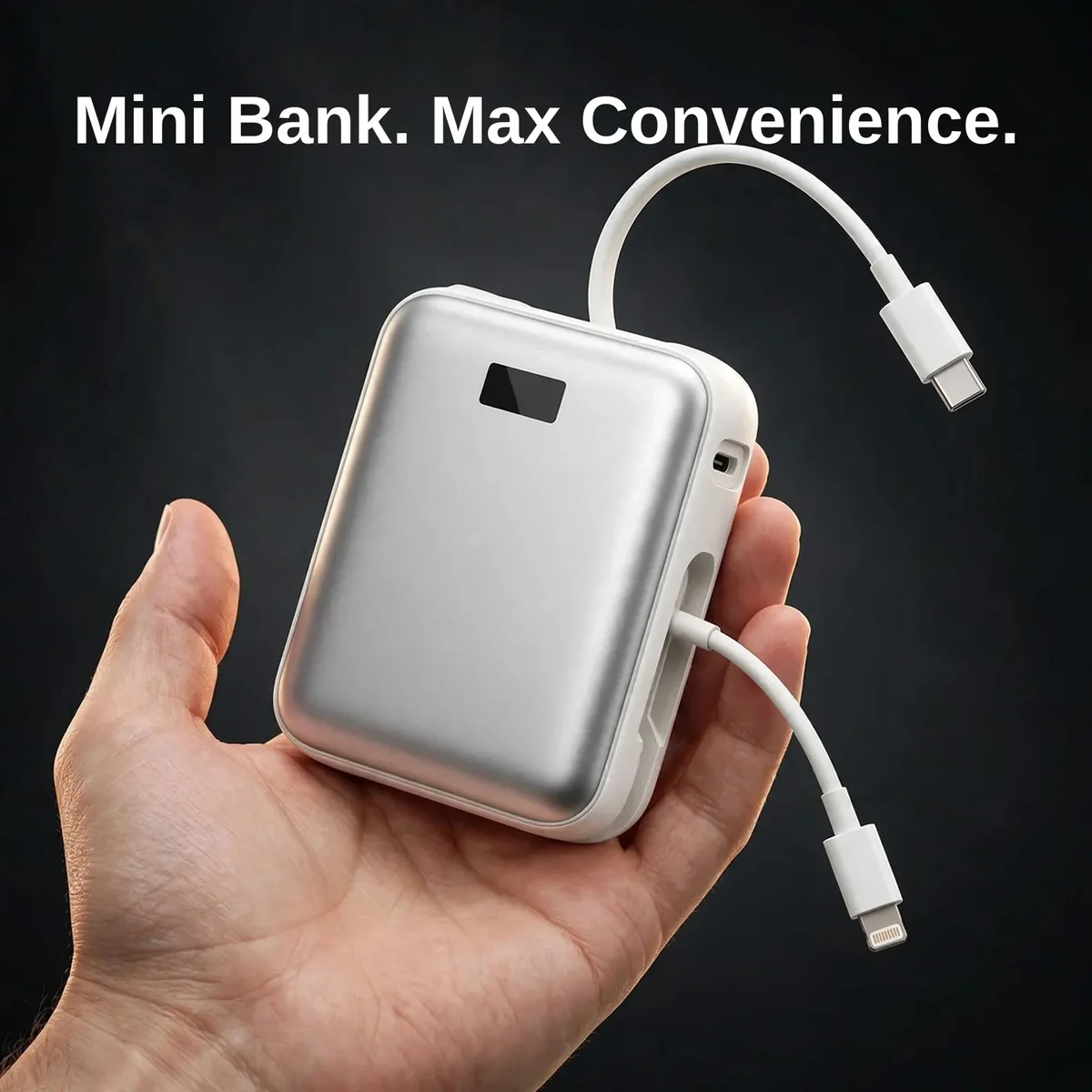 Joyroom JR-PBF27 power bank held in one hand showing its mini palm-sized body