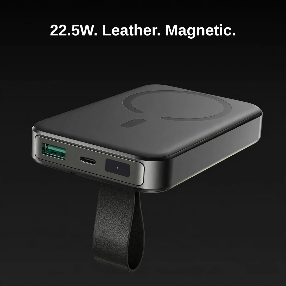 Joyroom JR-PBM11 power bank price, front view showing magnetic ring, USB-A port, Lightning input and digital display