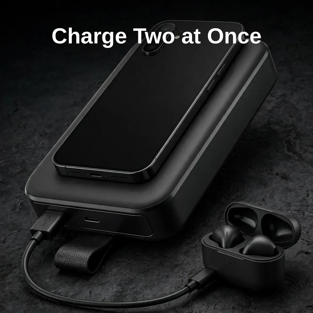 Joyroom JR-PBM11 charging a phone on the magnetic pad and earbuds through the USB-A port at the same time