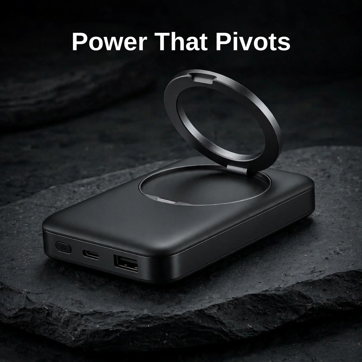 Joyroom JR-PBM12 lying flat with its circular rotating kickstand ring flipped open