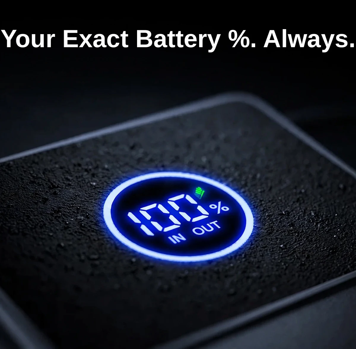 Joyroom JR-PR1 power bank price — circular digital LED display on the JR-PR1 showing battery percentage and IN OUT status