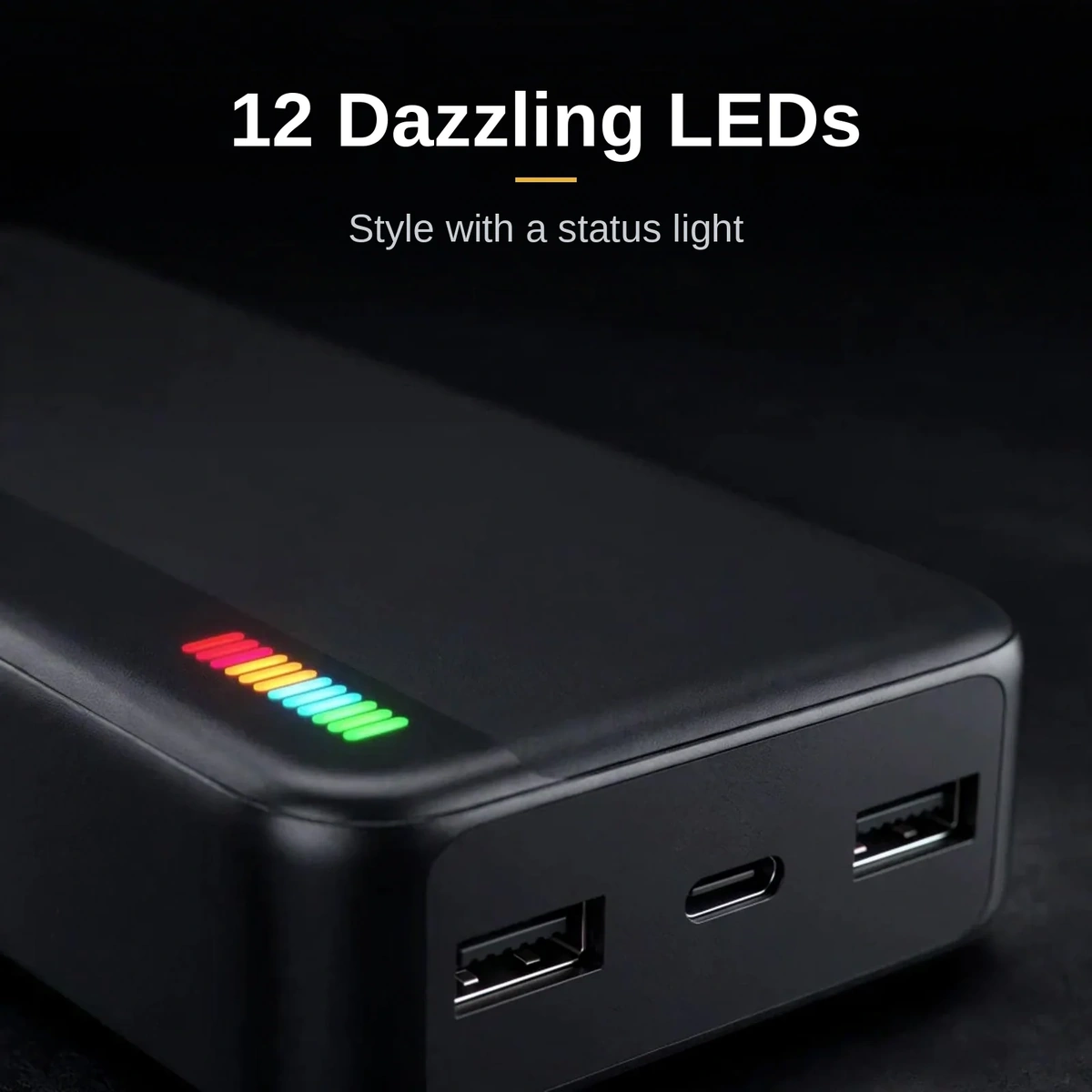 Joyroom JR-T017 power bank price — Joyroom JR-T017 power bank showing its twelve multi-colour LED indicators
