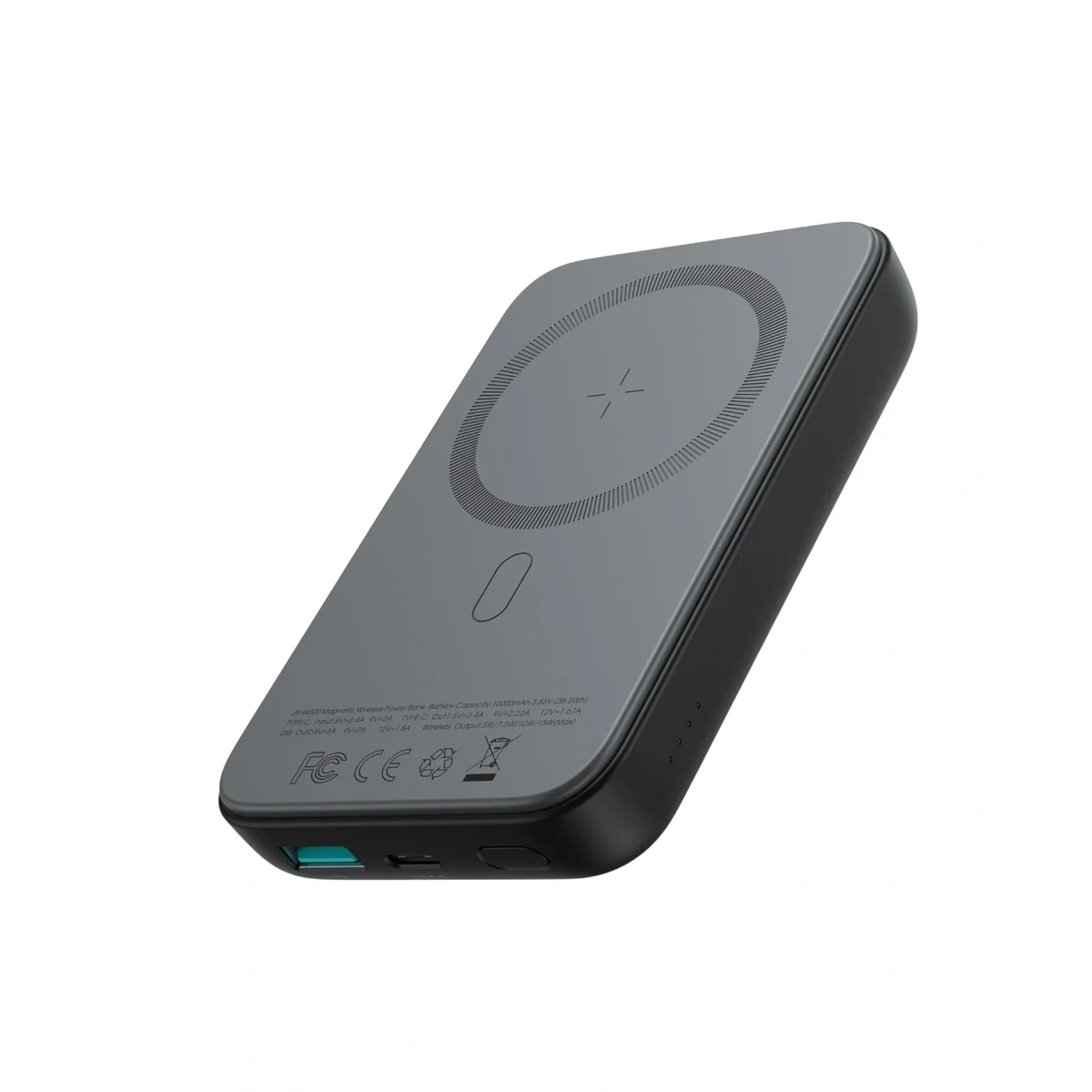 Joyroom JR-W020 magnetic wireless face with ring pattern, USB and Type-C ports on the bottom edge