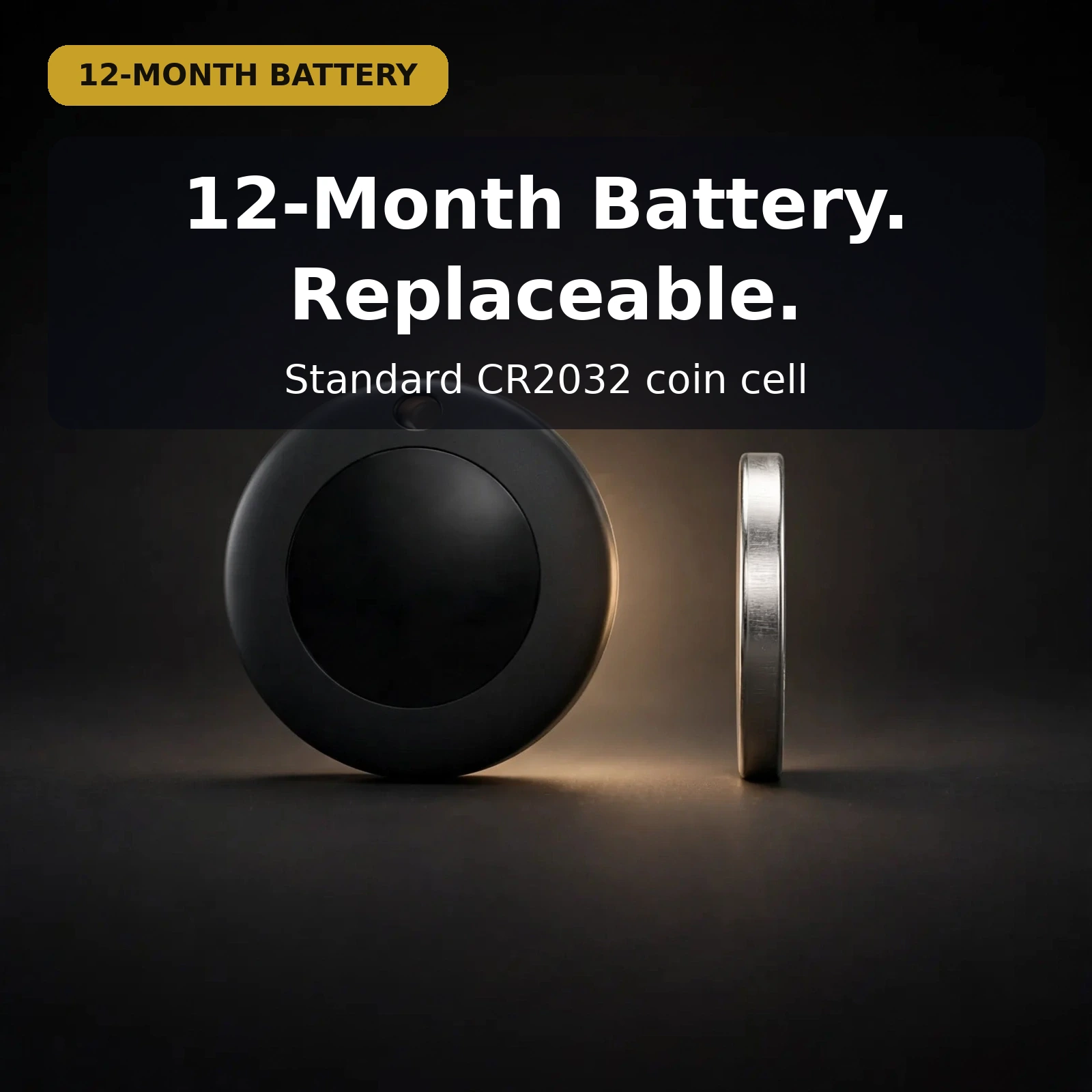 MiLi MiTag Duo 12-month replaceable CR2032 coin battery