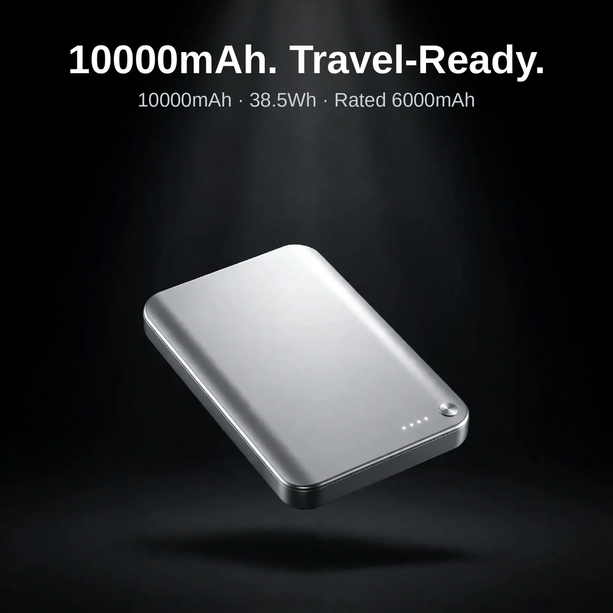 Momax 1-Power Pass Soda Pop power bank floating product view with 10000mAh, 38.5Wh and rated 6000mAh figures