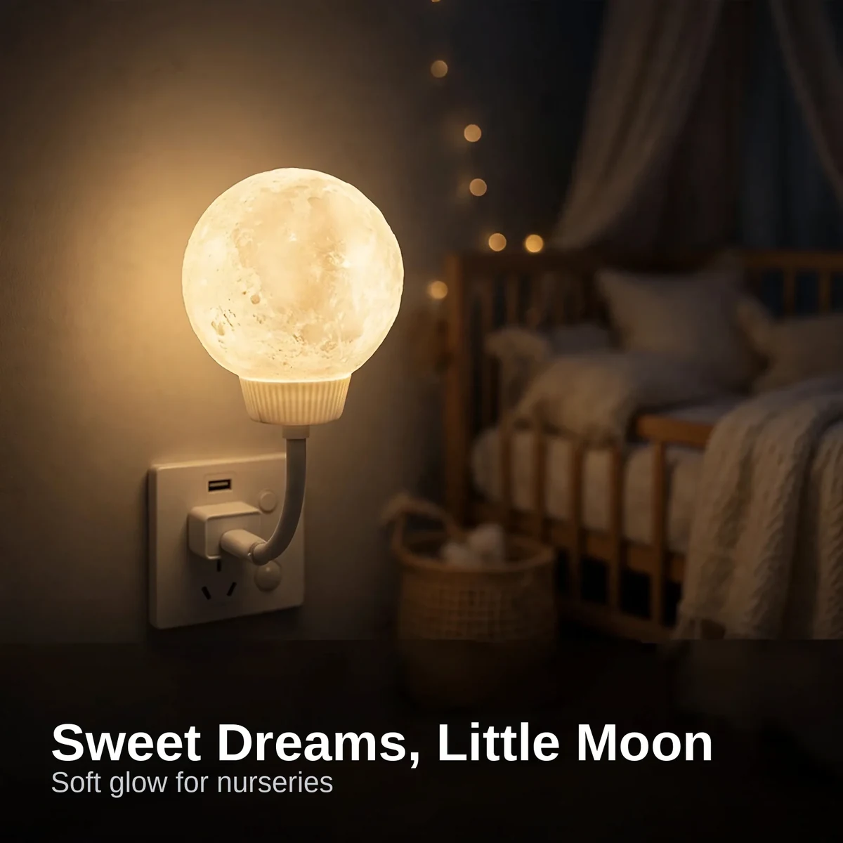 Moon light voice controlled lamp with sleep-friendly auto-off timer