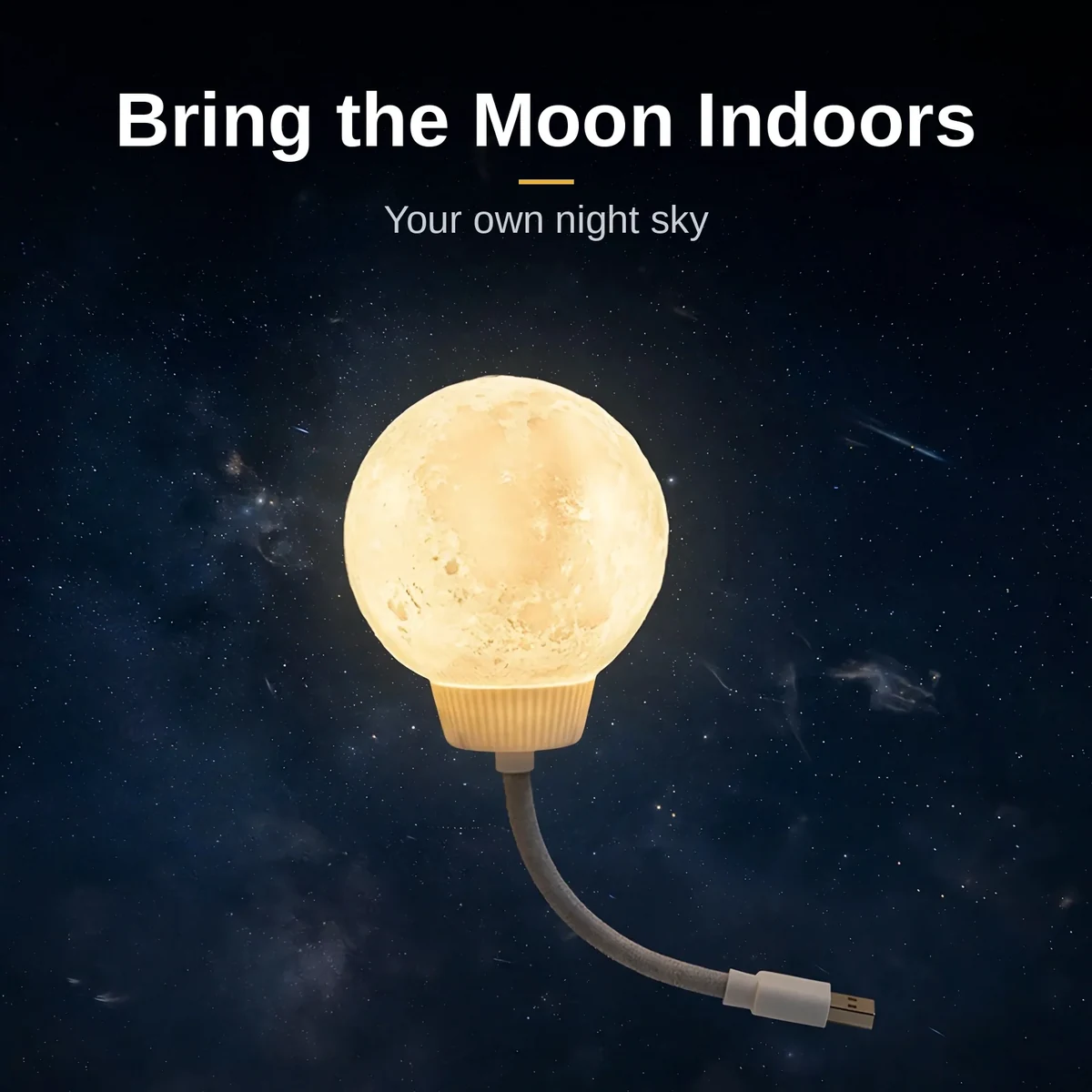 Moon light voice controlled lamp glowing softly in a nursery at night