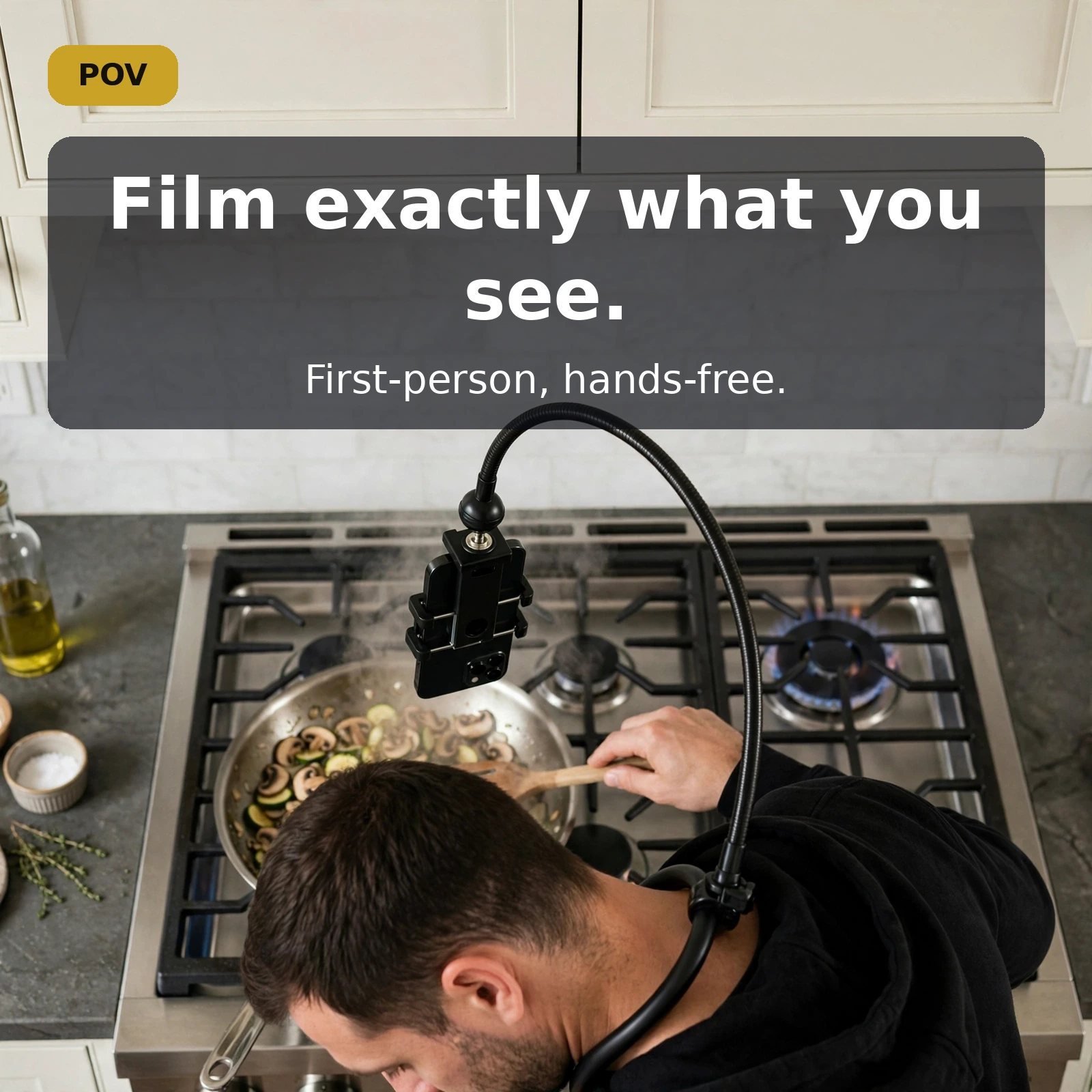 Neepho NP-G1 neck mount worn for hands-free POV filming while cooking