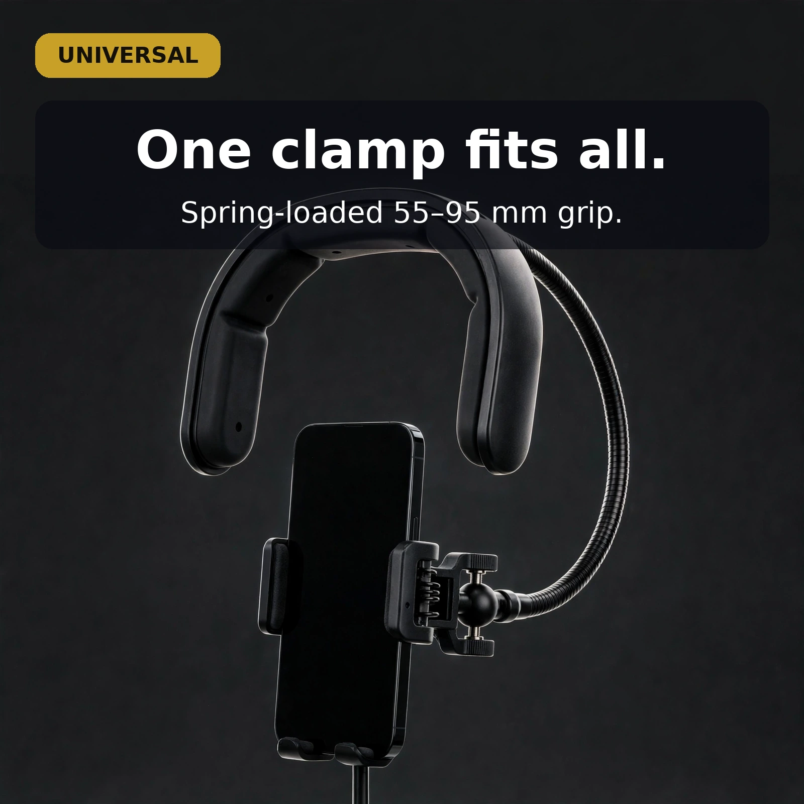 Neepho NP-G1 neck mount spring-loaded clamp fits 55 to 95 mm phones