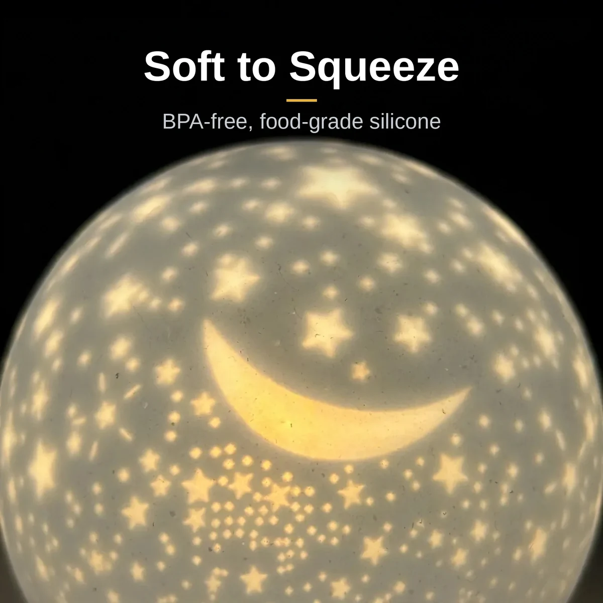 Macro view of the soft silicone surface with glowing stars on the silicone star night light