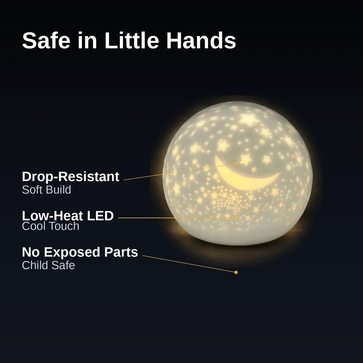 Silicone star night light on a soft rug showing its child-safe build