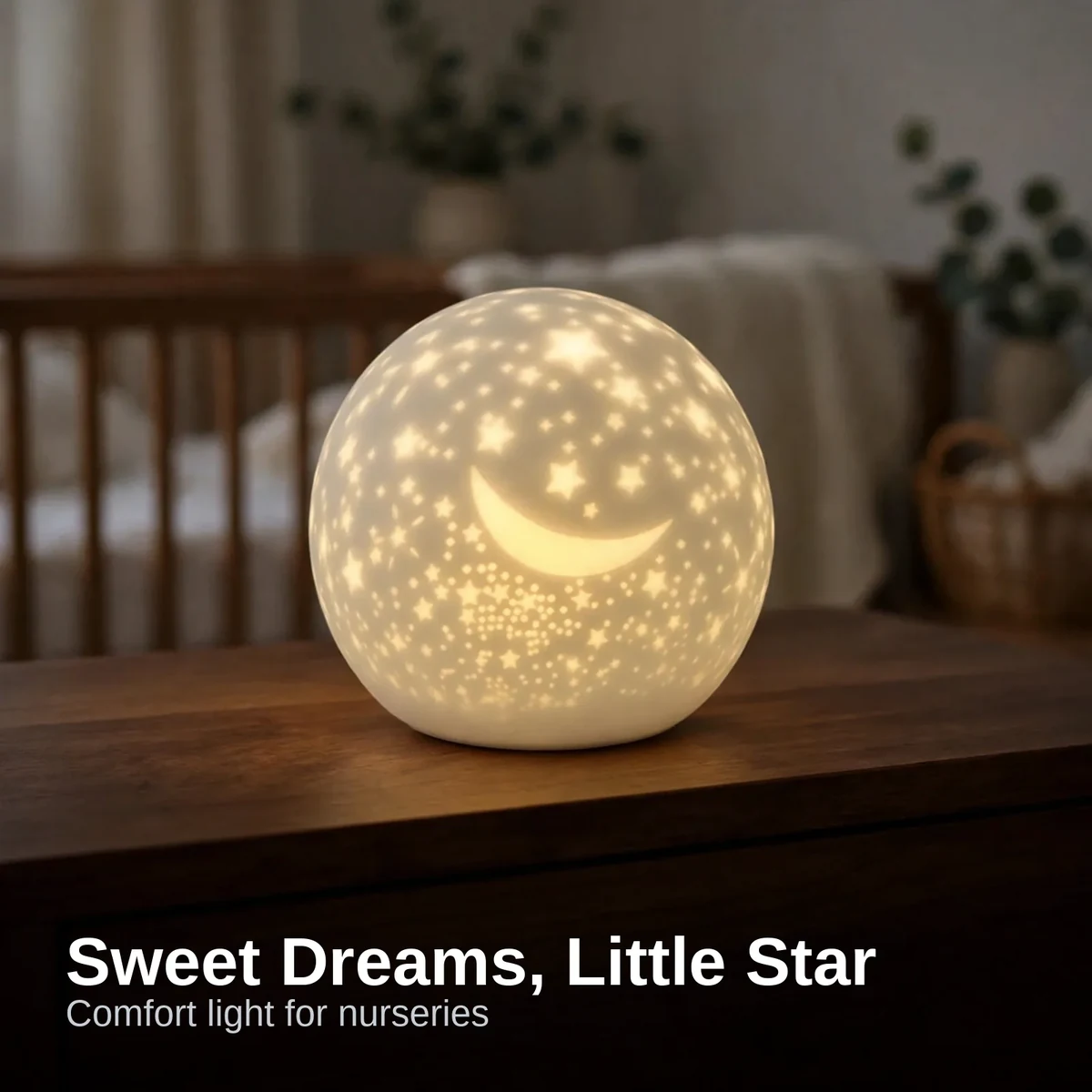 Silicone star night light glowing on a nursery dresser at night