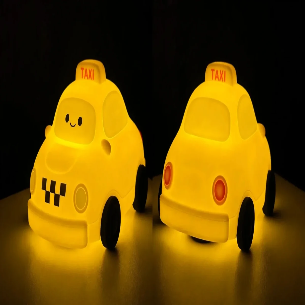 Taxi night lamp front and angled gallery views glowing in the dark
