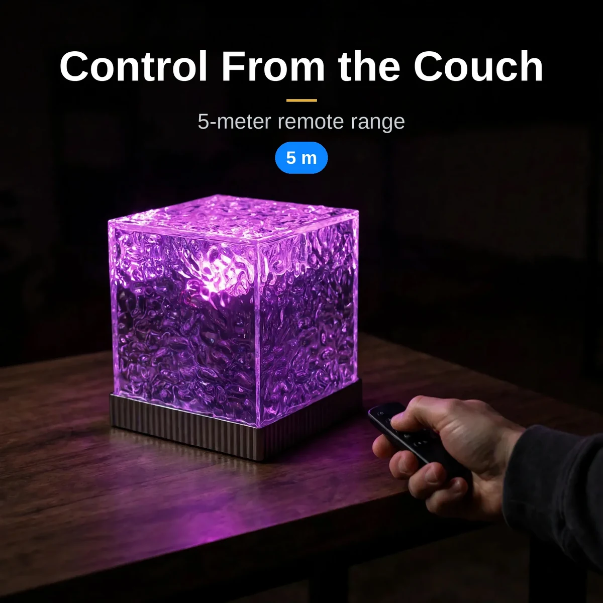 USB water pattern light with its remote control for couch-side adjustments