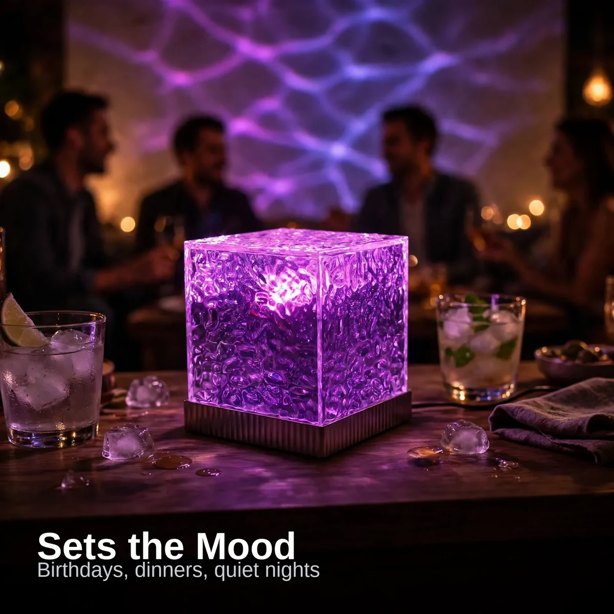 USB water pattern light setting the mood at a house party at night