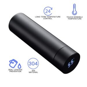 Modern Style Hot & Cold Flask With Led Temperature Monitor - Black Color