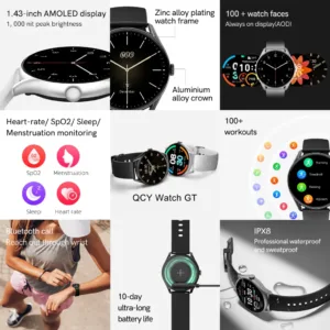 QCY Watch GT Smart Watch Retina AMOLED Display - Black Color