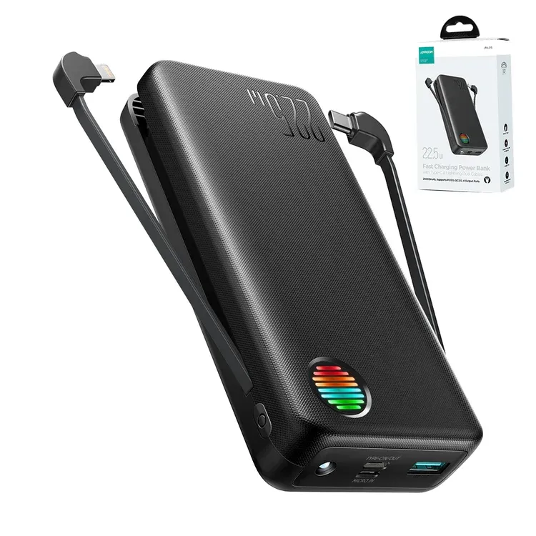 Joyroom JR-L015 22.5W 20000mAh Power Bank With Dual Cables - Black Joyroom JR-L015 22.5W 20000mAh Power Bank With Dual Cables - Black