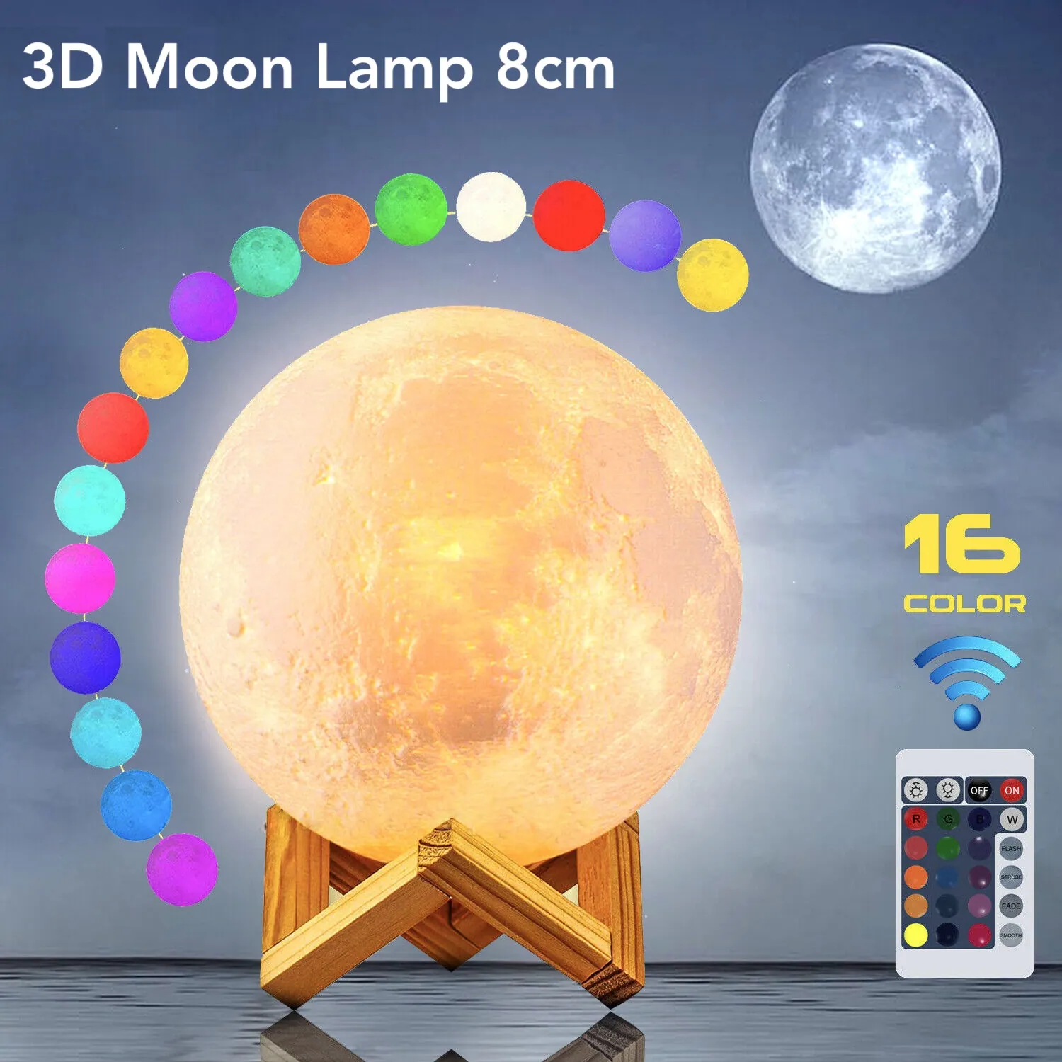 Rechargeable 3D Moon Lamp With Remote 8cm Rechargeable 3D Moon Lamp With Remote 8cm