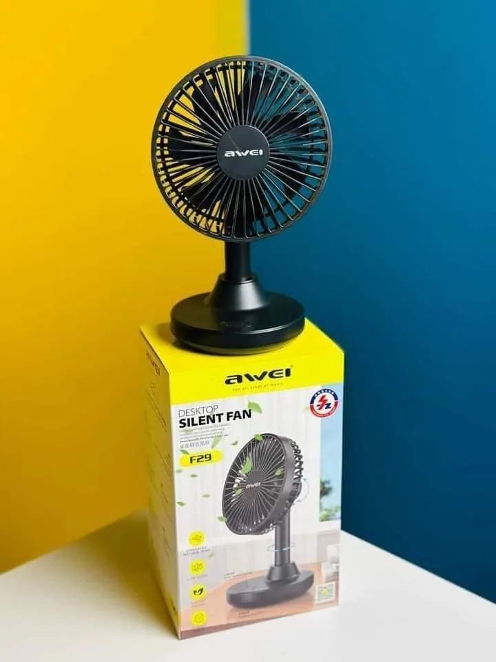 Awei F29 mini Desktop Oscillating Rechargeable fan- Black Color Awei F29 mini Desktop Oscillating Rechargeable fan- Black Color