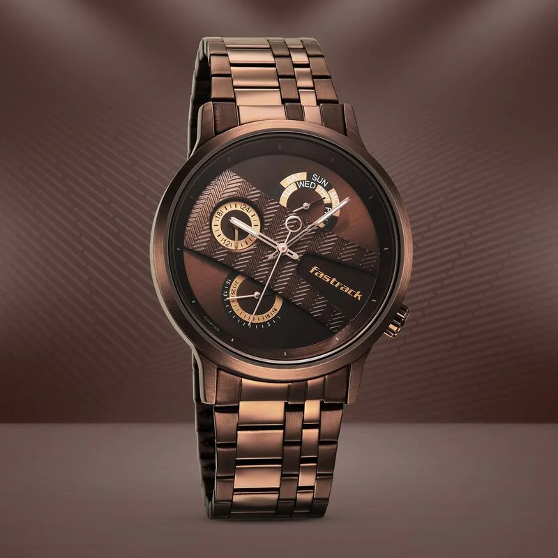 Fastrack NS3301QM01 Exuberant Quartz Multifunction Brown Dial Stainless Steel Strap Watch Fastrack NS3301QM01 Exuberant Quartz Multifunction Brown Dial Stainless Steel Strap Watch