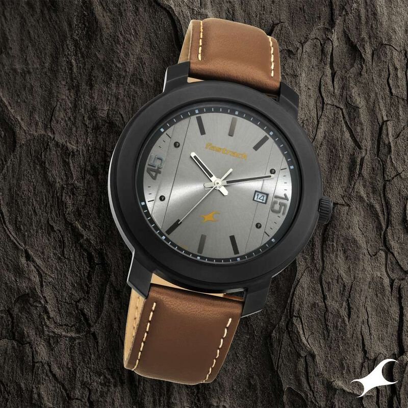 Fastrack NS3246NL01 Bare Basics Quartz Analog with Date Grey Dial Leather Strap Watch Fastrack NS3246NL01 Bare Basics Quartz Analog with Date Grey Dial Leather Strap Watch