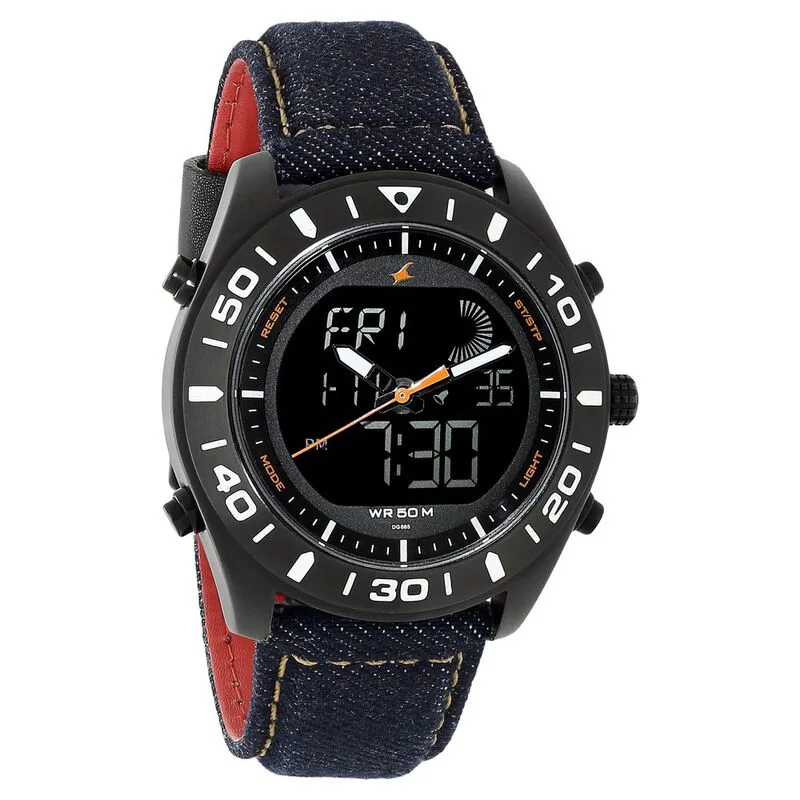 Fastrack NP38034NL01 Denim Quartz Analog Digital Black Dial Denim Strap Watch Fastrack NP38034NL01 Denim Quartz Analog Digital Black Dial Denim Strap Watch