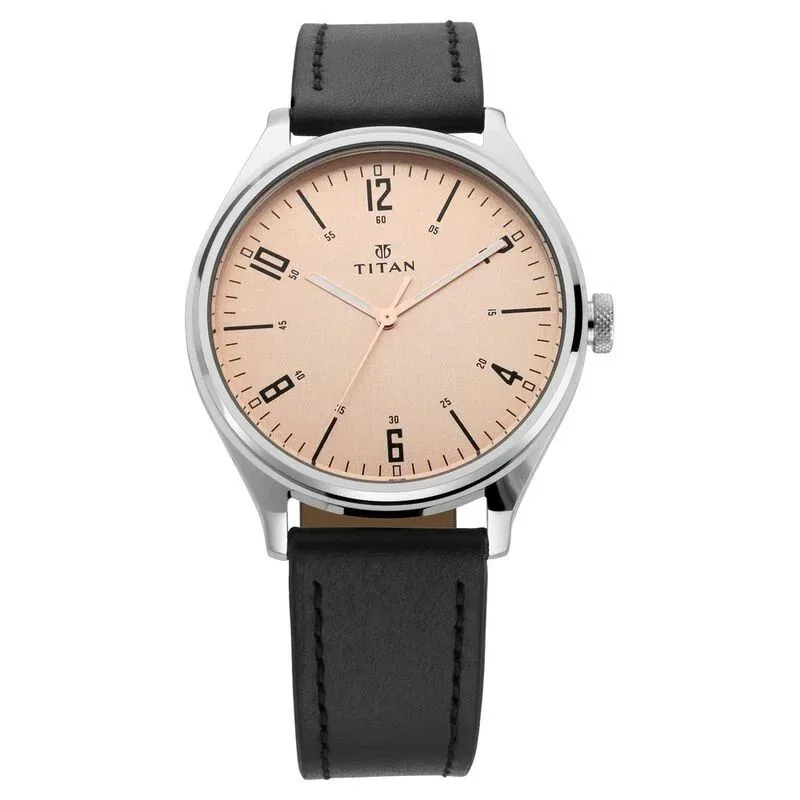 Titan Workwear Champagne Dial Analog Leather Strap Watch For Men- 1802SL03 Titan Workwear Champagne Dial Analog Leather Strap Watch For Men- 1802SL03