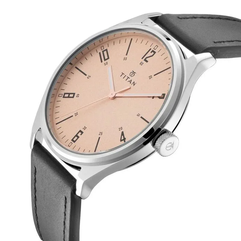 Titan Workwear Champagne Dial Analog Leather Strap Watch For Men- 1802SL03 Titan Workwear Champagne Dial Analog Leather Strap Watch For Men- 1802SL03