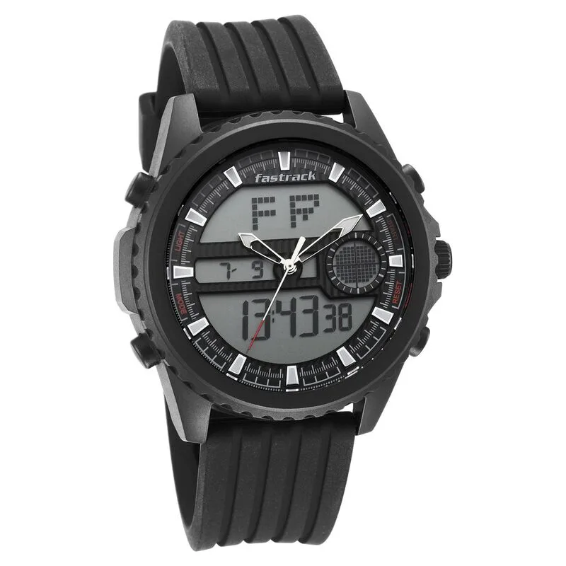 Fastrack NS38064PP01 Streetwear Quartz Analog Digital Black Dial PU Strap Watch Fastrack NS38064PP01 Streetwear Quartz Analog Digital Black Dial PU Strap Watch