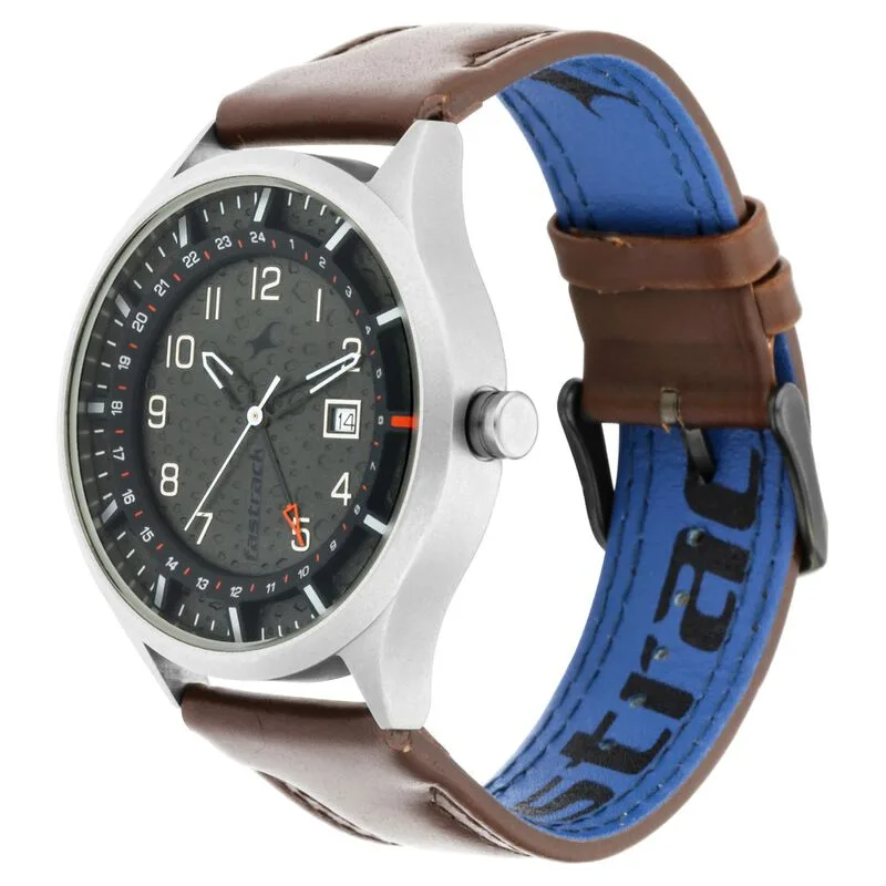 Fastrack NN3205TL01 Titanium Quartz Analog Date Grey Dial Leather Strap Watch Fastrack NN3205TL01 Titanium Quartz Analog Date Grey Dial Leather Strap Watch