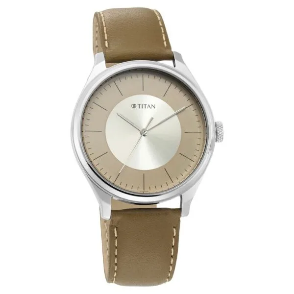 Titan Workwear NP1802SL09 Men's Urban Edge Lustrous Gold Dial Leather Watch Titan Workwear NP1802SL09 Men's Urban Edge Lustrous Gold Dial Leather Watch