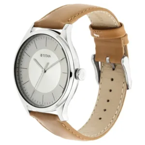 Titan Men's Urban Edge Lustrous White Dial Leather Watch - NP1802SL07