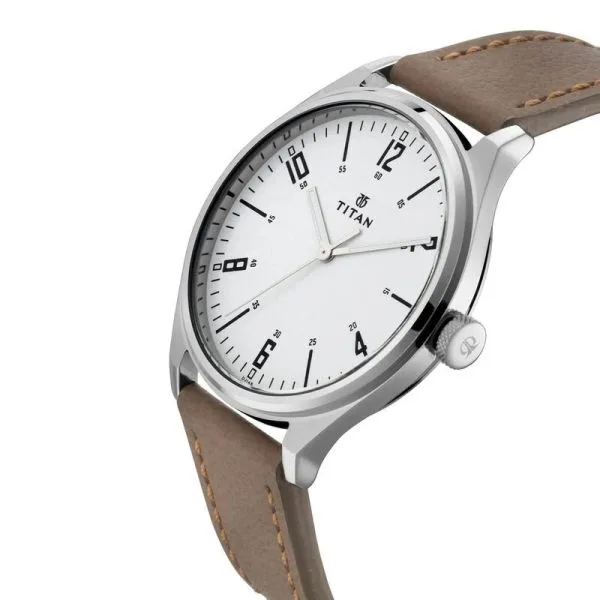 Titan Workwear Men’s Urban Edge Lustrous Silver Dial Leather Watch- 1802SL01 Titan Workwear Men's Urban Edge Lustrous Silver Dial Leather Watch- 1802SL01