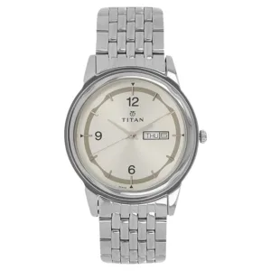 Titan Quartz Analog with Day and Date Silver Dial Stainless Steel Strap Watch for Men - NK1638SM01