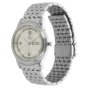 Titan Quartz Analog with Day and Date Silver Dial Stainless Steel Strap Watch for Men - NK1638SM01