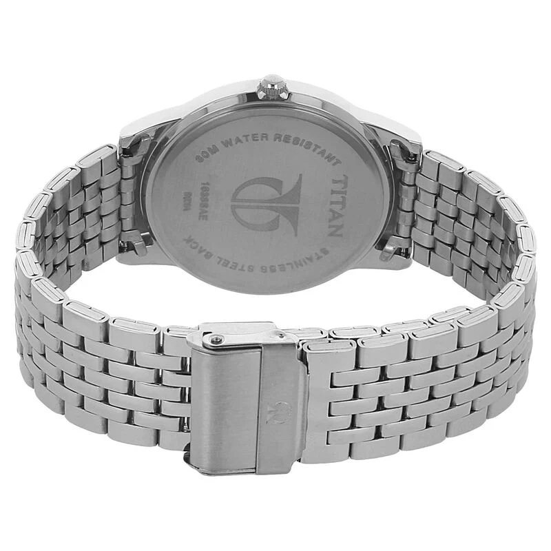 Titan Quartz Analog with Day and Date Silver Dial Stainless Steel Strap Watch for Men – NK1638SM01 Titan Quartz Analog with Day and Date Silver Dial Stainless Steel Strap Watch for Men - NK1638SM01