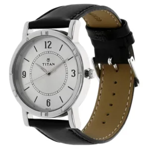 Titan Quartz Analog Silver Dial Leather Strap Watch for Men - NN1639SL03
