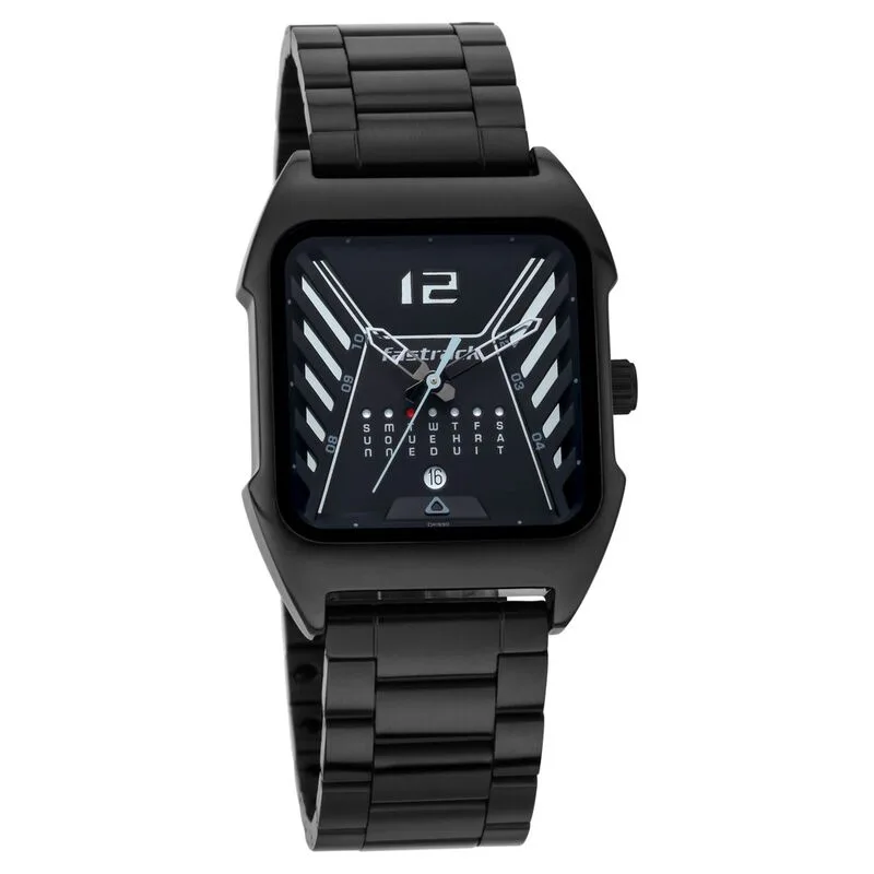 Fastrack NS3249NM01 Gamify Quartz Analog with Day and Date Black Dial Metal Strap Watch Fastrack NS3249NM01 Gamify Quartz Analog with Day and Date Black Dial Metal Strap Watch