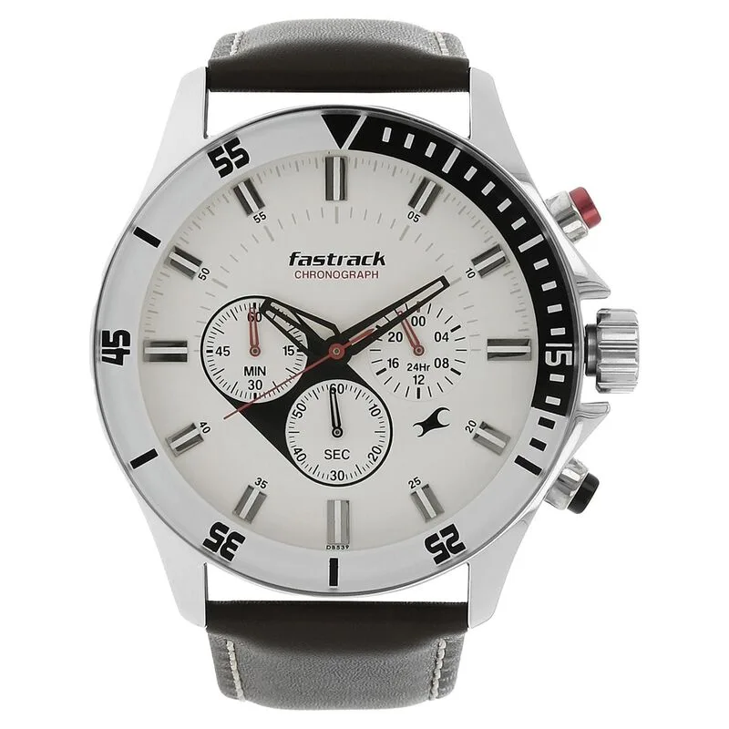 Fastrack NS3072SL01 Big Time Quartz Chronograph White Dial Leather Strap Watch Fastrack NS3072SL01 Big Time Quartz Chronograph White Dial Leather Strap Watch