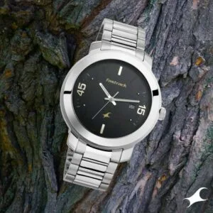 Fastrack NS3246SM02 Bare Basics Quartz Analog with Date Black Dial Stainless Steel Strap Watch