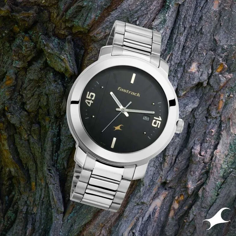 Fastrack NS3246SM02 Bare Basics Quartz Analog with Date Black Dial Stainless Steel Strap Watch Fastrack NS3246SM02 Bare Basics Quartz Analog with Date Black Dial Stainless Steel Strap Watch