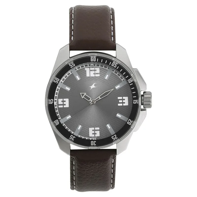 Fastrack NR3084SL02 Quartz Analog Grey Dial Leather Strap Watch Fastrack NR3084SL02 Quartz Analog Grey Dial Leather Strap Watch
