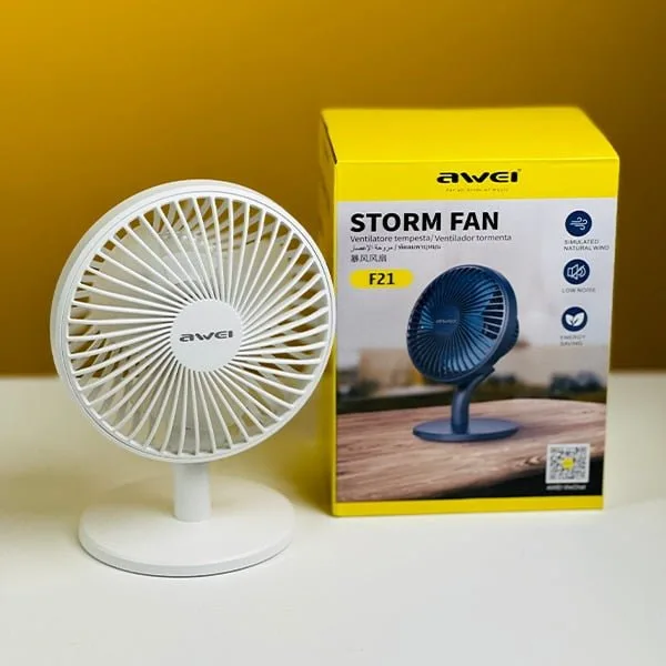 Awei F21 Mini Rechargeable Fan (2000mAh)- White Color Awei F21 Mini Rechargeable Fan (2000mAh)- White Color